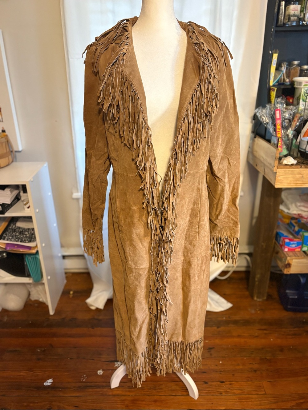 le chateau Brown Suede Fringe Trench Coat